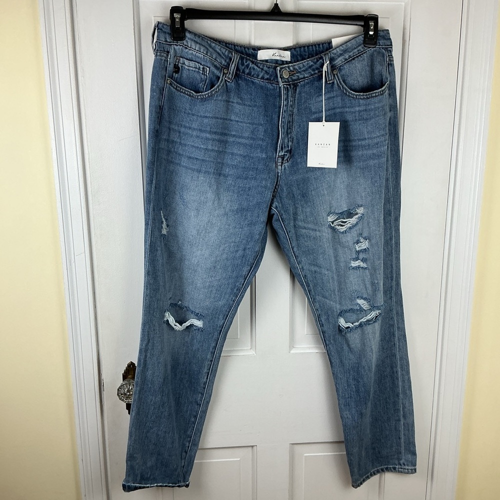 KanCan Boyfriend Relaxed Fit Jeans Distressed 15/31 Light Wash NWT